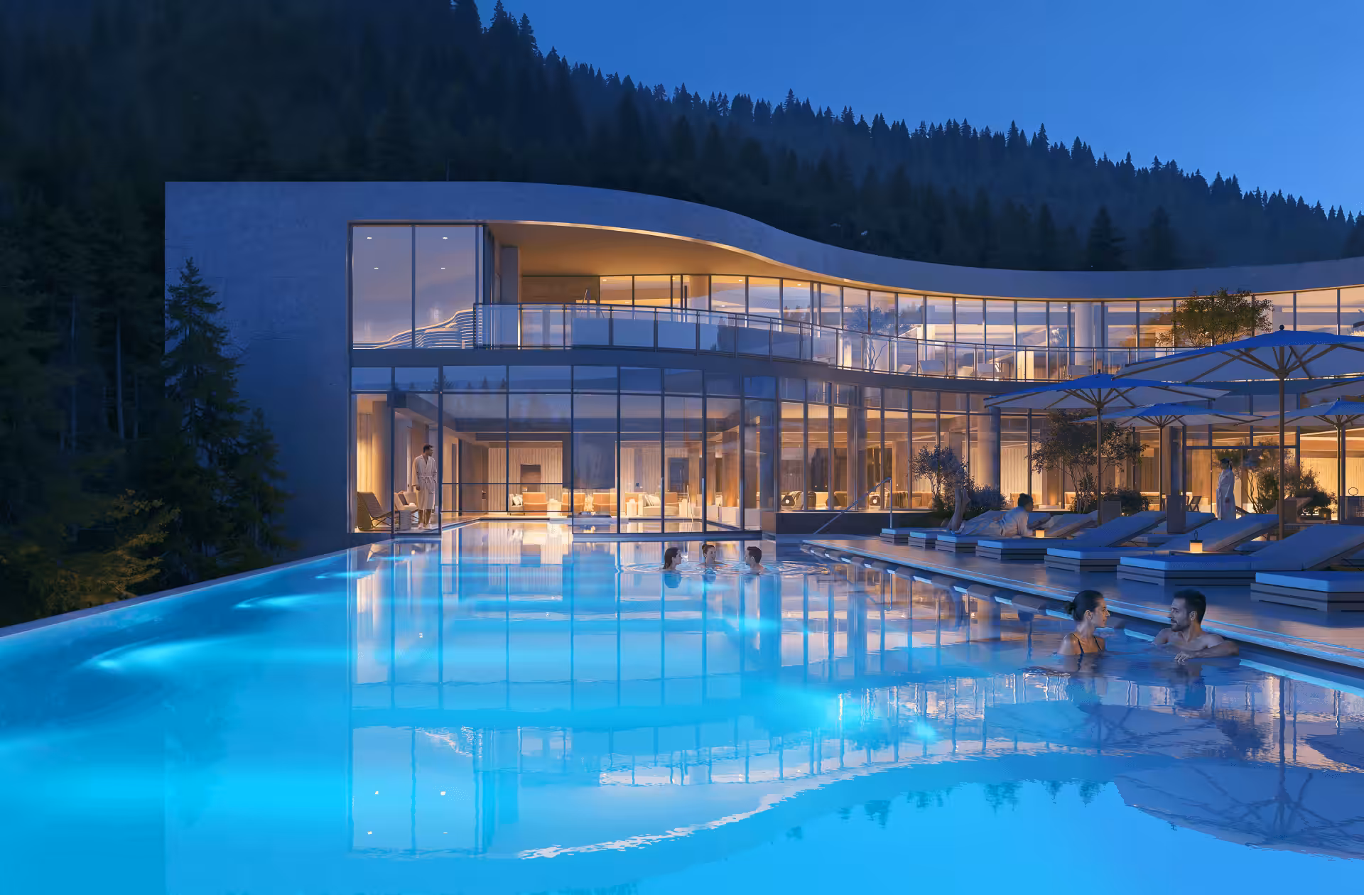 Wellness-комплекс GORO Mountain Resort із відкритим басейном серед гірського ландшафту Карпат